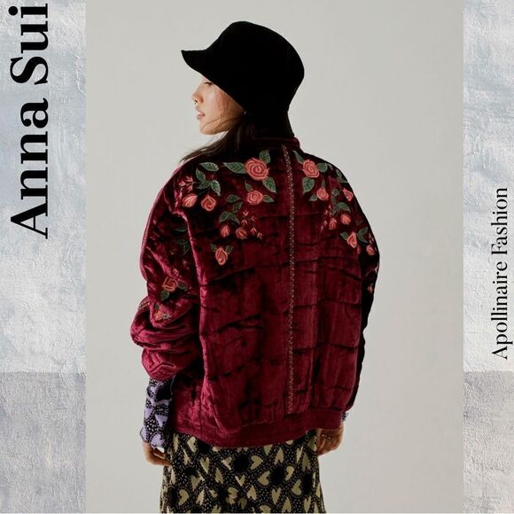 FREE PEOPLE BY ANA SUI DOLMAN EMBROIDERED JACKET IN WINE AND ROSE SP NWT - Picture 4 of 11